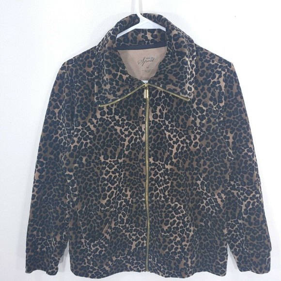 Style & Co Petite Sport Leopard Print Zip-Up Jacket Women’s Size Medium - Picture 1 of 9